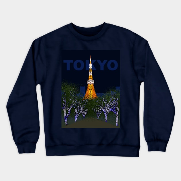 Tokyo Tower (Night, TOKYO) Crewneck Sweatshirt by MrK Shirts